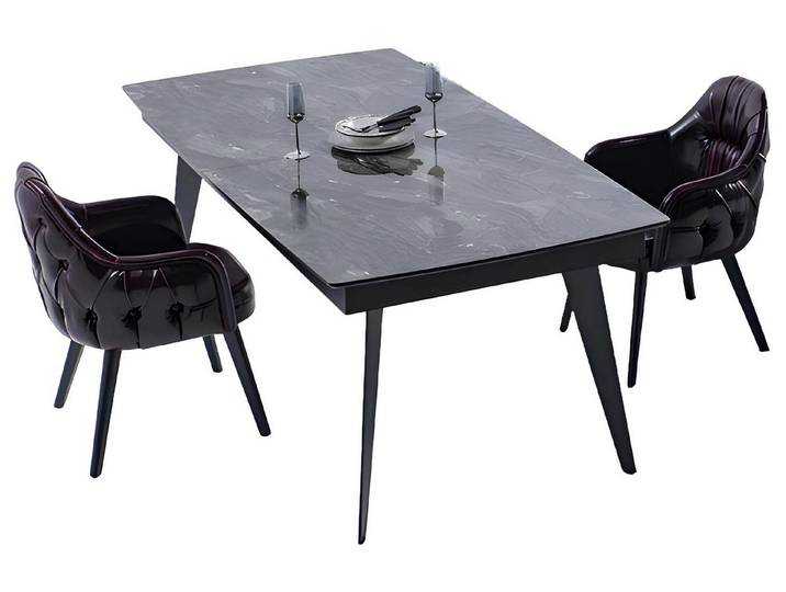 Xlmoebel Essgruppe Elegantes Designer-Esszimmer Set mit Leder-Lehnstühlen, (Essgruppe, 7-tlg., 7tlg Esszimmer Set (Esstisch + 6x Stühle), Hergestellt in Europa