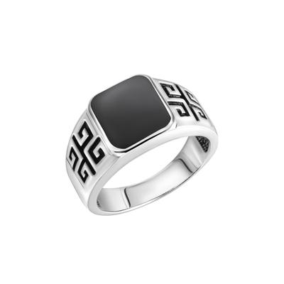 Fingerring VIVANCE "925/- Sterling Silber rhodiniert schwarzer Achat" Gr. 22, weiß, Fingerringe, Herren, 022 (69,1), Silber 925 (Sterlingsilber), Fingerring