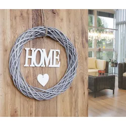 Türkranz Home rund, Dekokranz Wandkranz Kranz, Holz Ø 40cm MVG weiß-grau