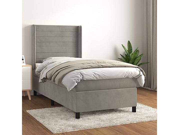 RJPLMFV Samtbett, Hellgrau, 80 x 200 cm, mit Lattenrost Verstellbarer Kopf, Matratze mit Taschenfedern, mittlere Unterstützung, weicher Matratzenschoner