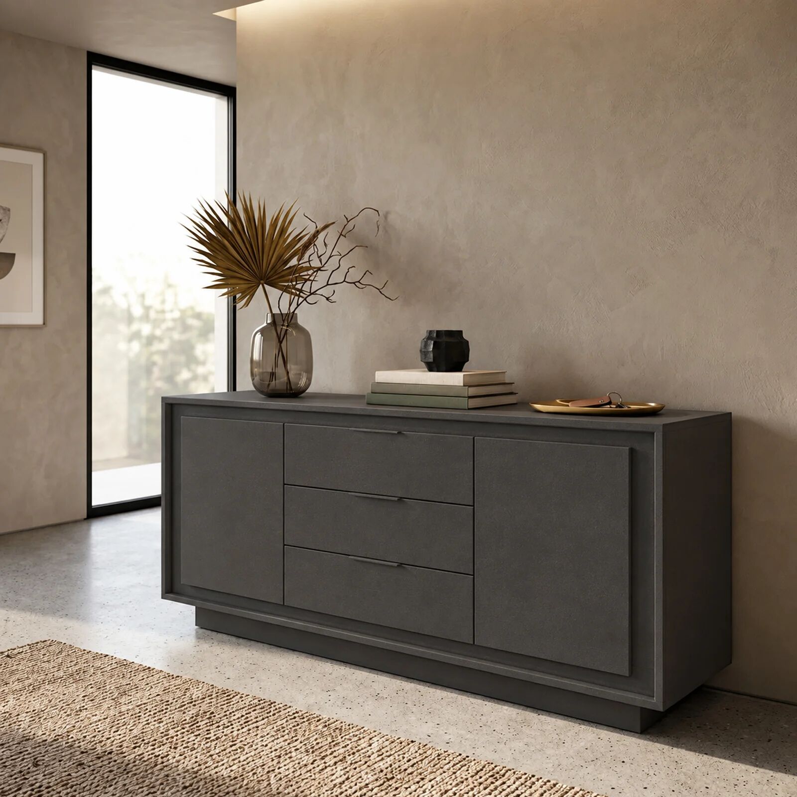 garneroarredamenti Madia 180x80h cm 3 cassetti 2 ante moderna antracite Deluxe