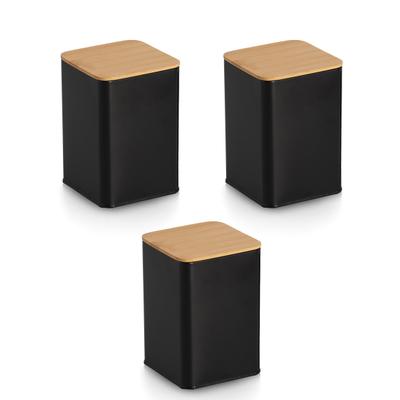 Vorratsdose ZELLER PRESENT "Dose mit Bambusdeckel, 3er-Set, 1100 ml, Metall", schwarz, B:9,8cm H:14cm L:9,8cm, Metall, Lebensmittelaufbewahrungsbehälter, Vorratsdose, ca. 9,5x9,5x14 cm