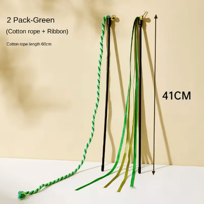 Inspire Picks Interactive Feather Cat Wand Toy With Satin Ribbons & Bell pack Of2