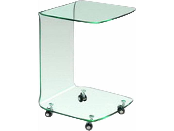 Beistelltisch PAROLI Peppe , transparent (klarglas), B:45cm H:60cm T:45cm, Tische, Beistelltisch, aus Glass mit Rollen