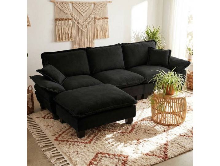 Luscriate - Canapé modulable 3 places avec ottoman chenille mousse haute densité meuble compact pour petits espaces 263x151x90cm
