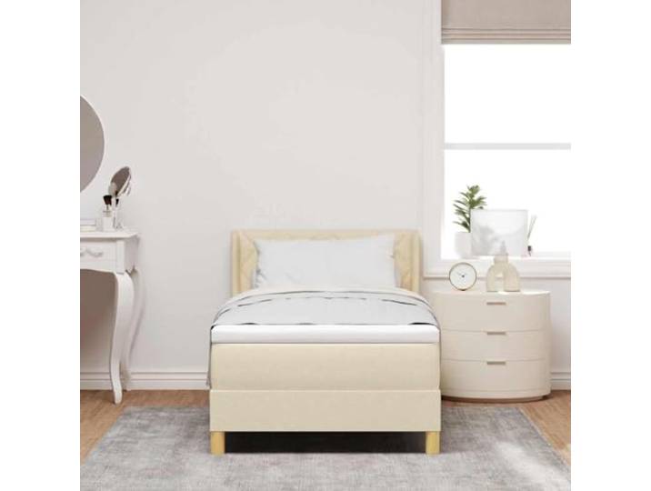 KTHLBRH Einzelbett 190 x 90 cm Creme mit Kopfteil Gestell aus Holz und Kiefer, verstellbares Kopfteil, Lattenrost, max. Belastung 140 kg