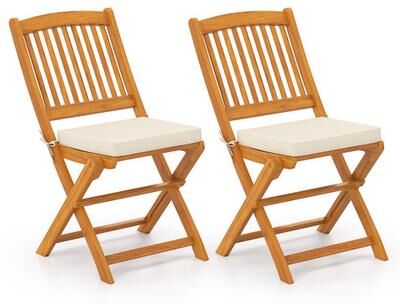 Costway Outdoor Folding Chairs with Seat Cushions Set of 2-Beige
