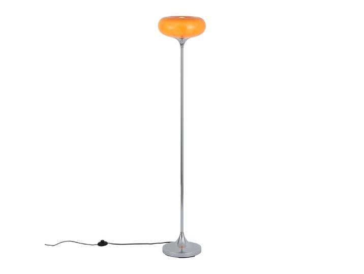 Qazqa Lampadaire Rétro Chrome Avec Abat-jour En Verre Orange