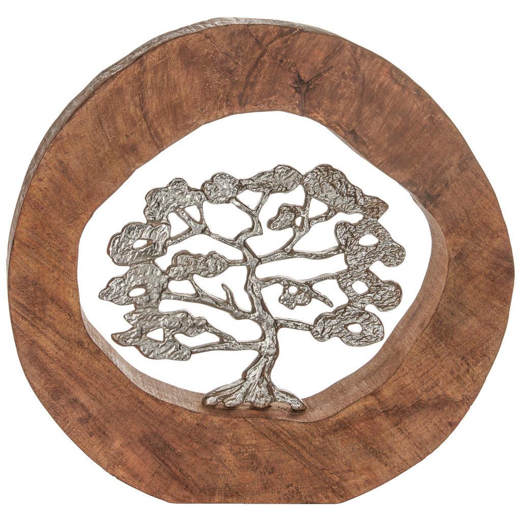 Ambia Home Dekobaum , Naturfarben, Silberfarben , Holz, Metall , Mangoholz , massiv , 34.5x36x6 cm , zum Stellen , Dekoration, Dekofiguren & Skulpturen, Dekoobjekte