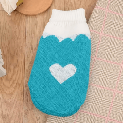 Inspire Picks Knitted Turtleneck Cat Sweater For Winter Warmth & Holiday Style blue Heart s