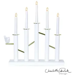 Star Trading, Weihnachtsbeleuchtung, LED Lichterbogen Birdy, Weiss-Gold, 5-flammig, Holz, 45cm
