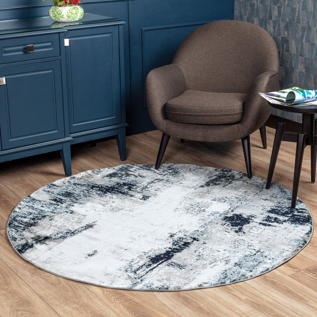 Mistana Roudebush Machine Woven Aqua Rug Black/Grey Round 160 cm