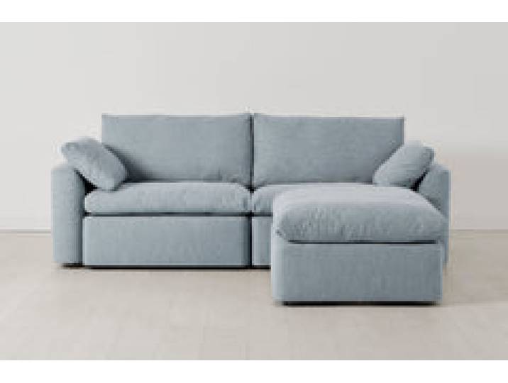 Model 13 Dreisitzer-Sofa mit Chaiselongue rechts, Meerglasblau