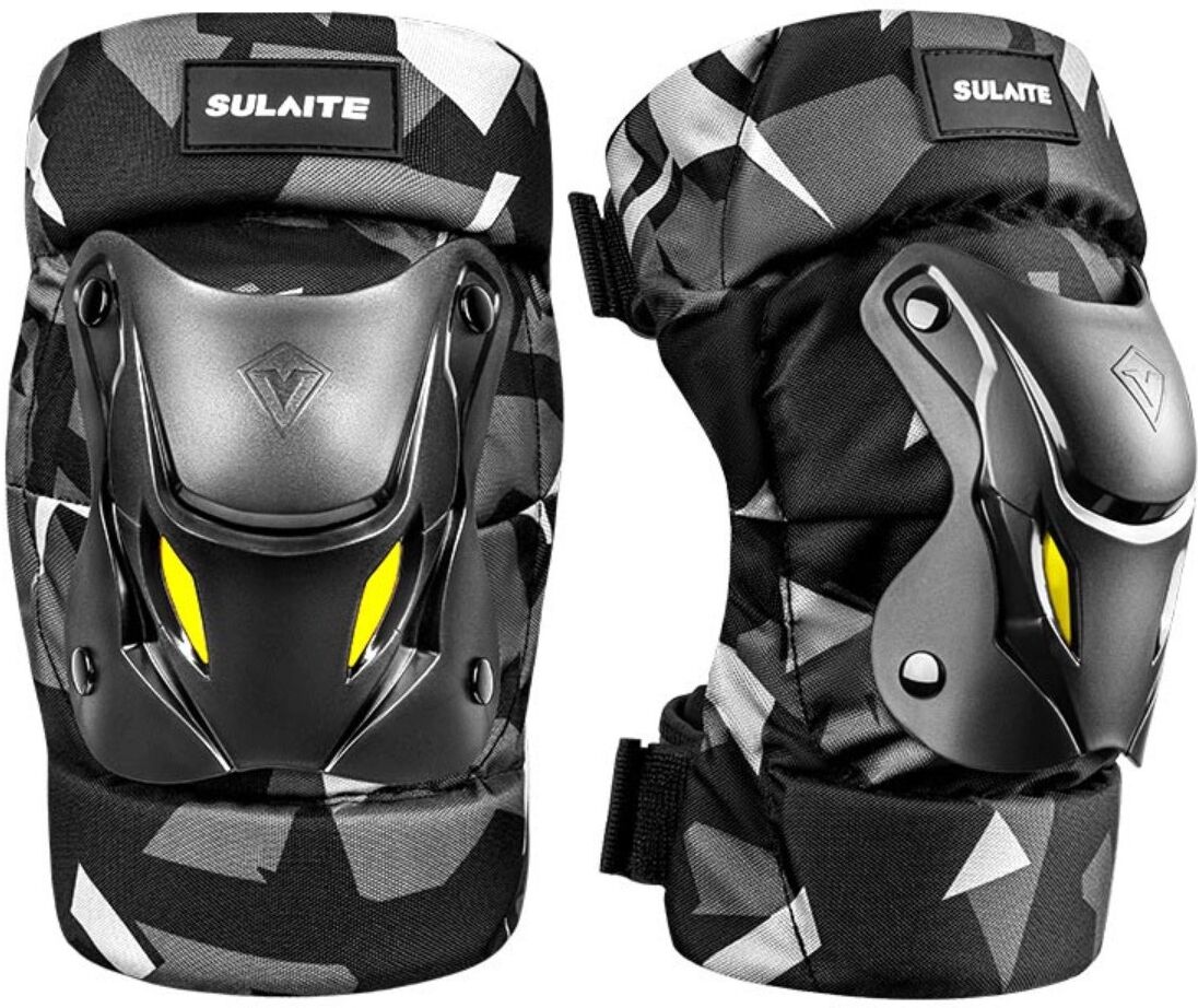 INF Motorrad-Knieschützer kurz, 2-teilig — PP-Hartschale, Stoßschaum, reflektierendes Camo Schwarz