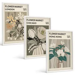 BILDER SET 3er Set - 40x60 cm Weißer Rahmen - Blumenmessen London Chicago Hongkong