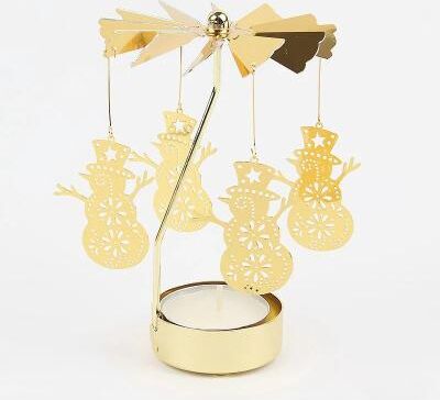 Uplifted Finds Rotating Metal Carousel Candle Holder Heat Powered Spinning Candle Tray For Holidays & Dinner Decor snowman