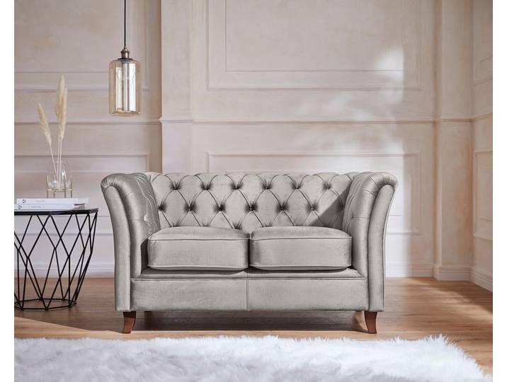Chesterfield-Sofa HOME AFFAIRE Reims , grau (hellgrau), B:150cm H:76cm T:88cm, Samtoptik (100% Polyester), Sofas, mit echter Chesterfield-Knopfheftung, hochwertige Verarbeitung