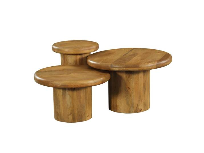 Table basse gigogne en bois épais (lot de 3), bois clair