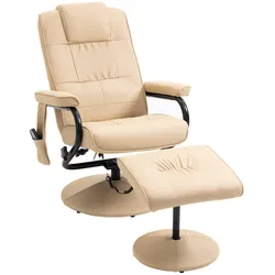 MODFU Massagesessel Relaxsessel mit Liegefunktion und Hocker 100x84x77 cm Cremeweiß Kunstlederbezug 360 drehbar 10 Massagepunkte mit Fernbedienung