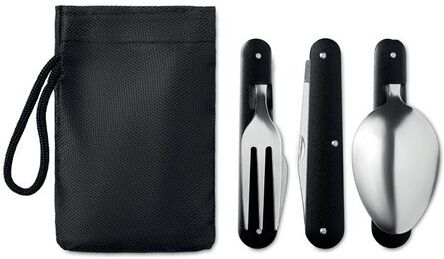 Couverts de camping personnalisé 3 services acier inoxydable noir