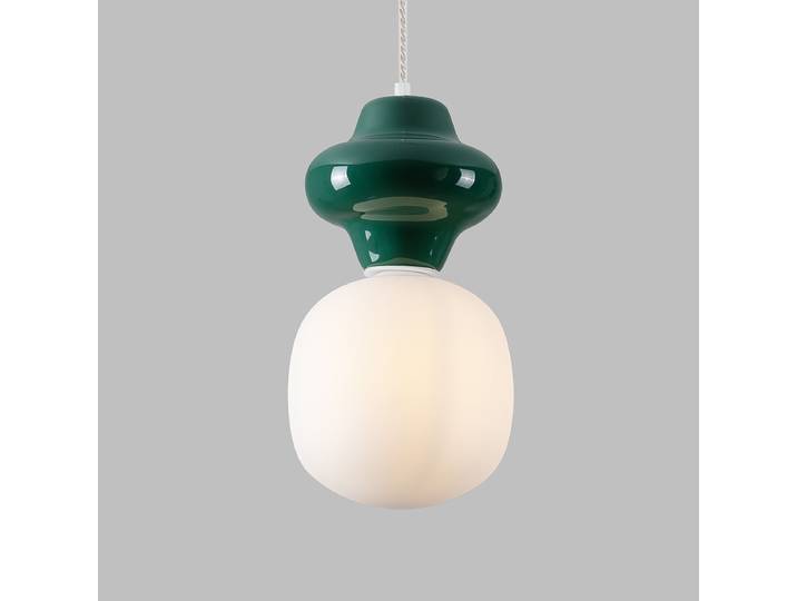 Suspension Clio type A Ø 18cm Vert/Vert foncé céramique / verre opale LED G9