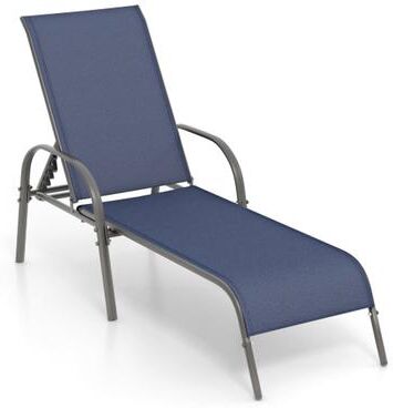 Costway Adjustable Patio Chaise Folding Lounge Chair with Backrest-Navy