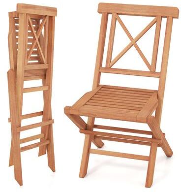Costway Teak Wood Folding Patio Chairs Set of 2 with Sturdy Frame & Comfort Back for Garden