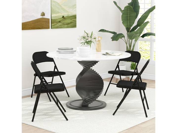 HOMCOM Set 4 Chaises Pliantes Rembourrées Polyester Acier Noir