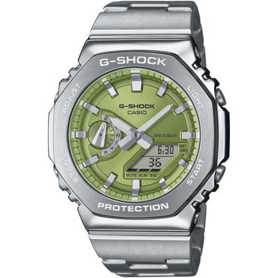 Chronograph CASIO G-SHOCK, silber (silberfarben, lindgrün, grün, grau), Armbanduhren, Herren, silberfarben, Chronograph, Quarzuhr Armbanduhr,Herren,digital,bis 20bar wasserd.,Edelstahlarmband