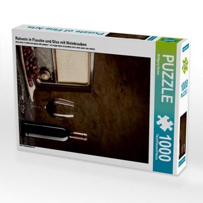 CALVENDO Puzzle Rotwein in Flasche und Glas mit Weintrauben 1000 Teile Puzzle hoch | 1000 Teile Lege-Größe 64 × 48 cm Foto-Puzzle für glückliche