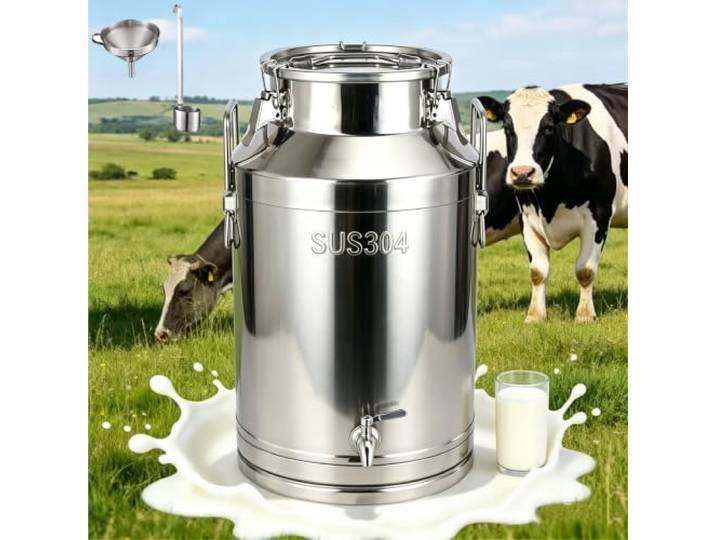 RRrawgff Edelstahl Behälter mit Hahn, Wasser Kanister, Aufbewahrungsbehälter für Öl, mit Trichter und Löffel Dickwandiger Dichter Frischhaltebehälter, für Milch, Wein, Bier, Mehl, Kaffee, Zuck