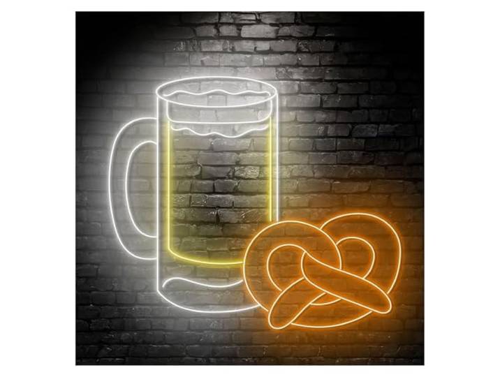 LEMST Hängende Kunst-Leuchtreklamen Leuchtreklame Mit Bierkrug Und Brezel Für Lebensmittelgeschäfte, Bäckereien, Restaurants, Feinkostläden, Märkte, Küchen Zuhause 60cm