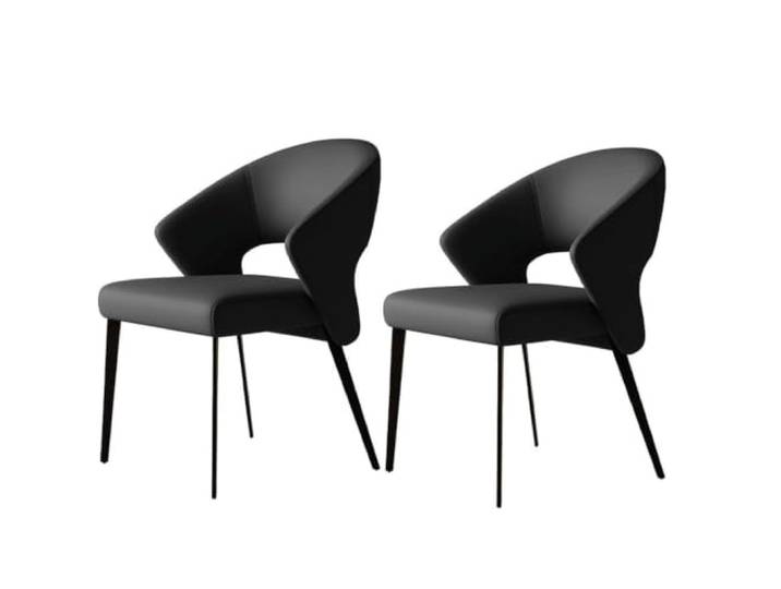 Luxus-Esszimmerstuhl, 2er-Set, Küchen-Beistellstuhl aus Leder Hochelastischer Schwamm, hohle, gebogene Rückseite, robust, mit Beinen aus Kohlenstoffstahl(Svart)