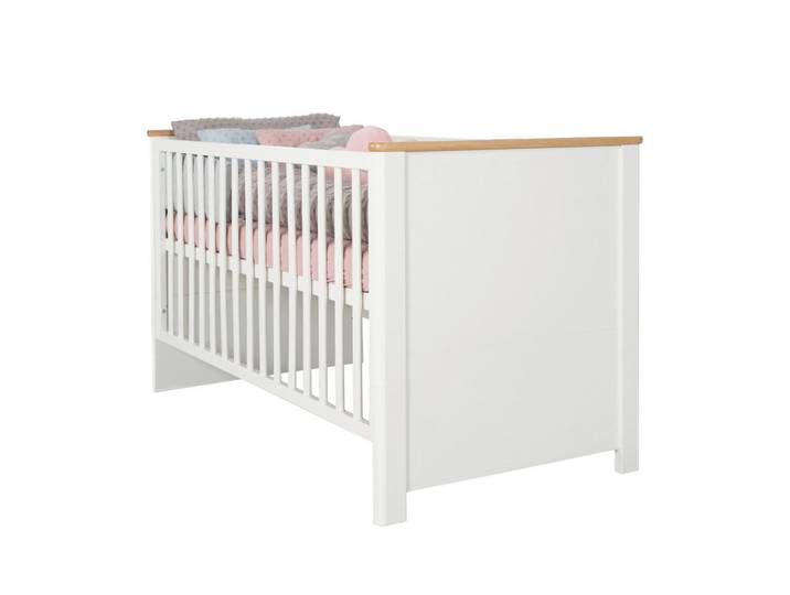 Roba Gitterbett Ava, Weiß, Eiche Artisan, massiv, Schichtholz, 143x83.5x78 cm, zum Juniorbett umbaubar, Schlupfsprossen, Babymöbel, Babybetten, Gitterbett