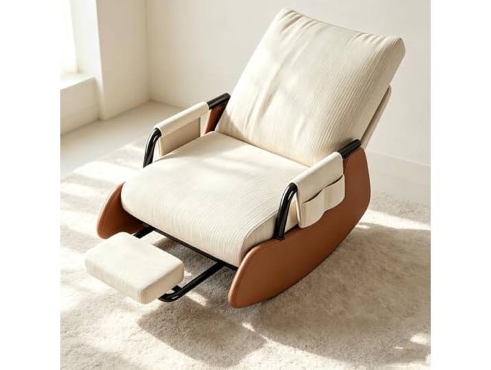 Schaukelstuhl Wohnzimmer – mit Ausziehbarer Beinablage Ergonomischer Schaukelstuhl mit ausziehbarer Fußstütze und Seitentasche für tägliche Entspannung.