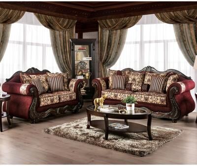 Furniture of America Estra Traditional Red Chenille Rolled Arms 2-Piece Living Room Set