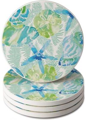 CounterArt Isla Mona Round Absorbent Stone Coaster 4 Pack with Protective Cork Backing. Manufactured in The USA