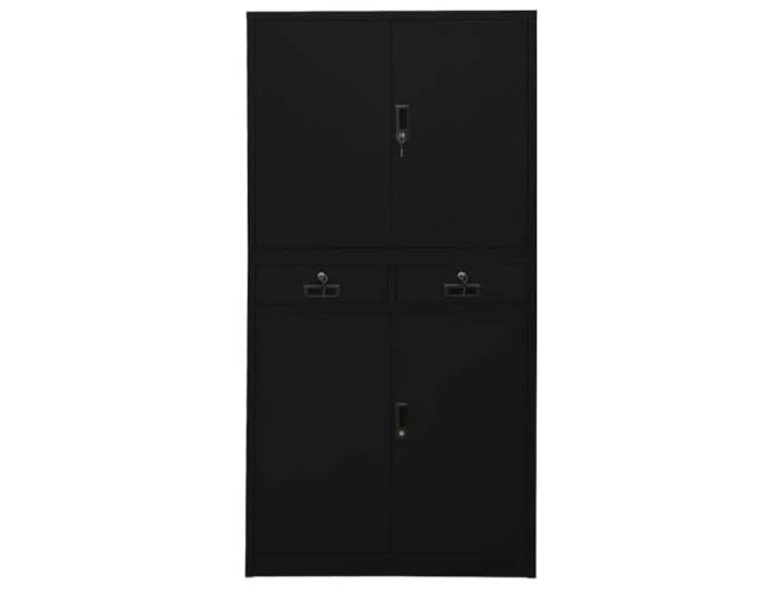 HKLGBVCR Büroschrank, Schwarz, 90 x 40 x 180 cm, Stahl 3 verstellbare Einlegeböden, kugelgelagerte Schubladen, Aktenordner-Design, Ordner-Aufbewahrung, langlebiger Stahl