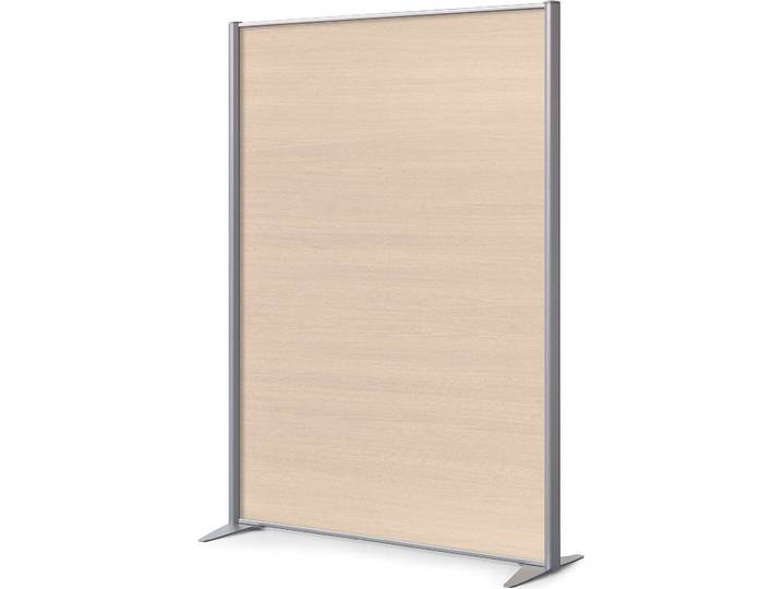Cloison de séparation pleine B-Zen - L 122 x H 160 cm - Bois antibactérien chêne clair - Pied fixe couleur aluminium - Cloisons de séparation - Bruneau