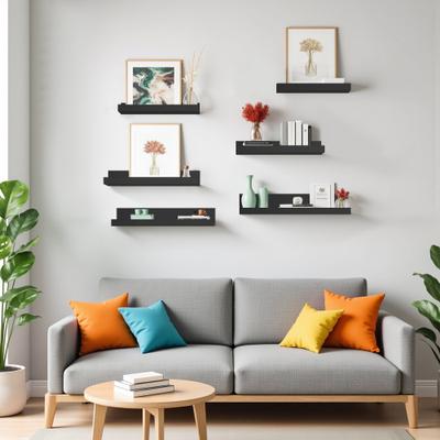 Homy Casa U-Shaped Wall-Mounted Floating Shelf Set of 6, Black Brown