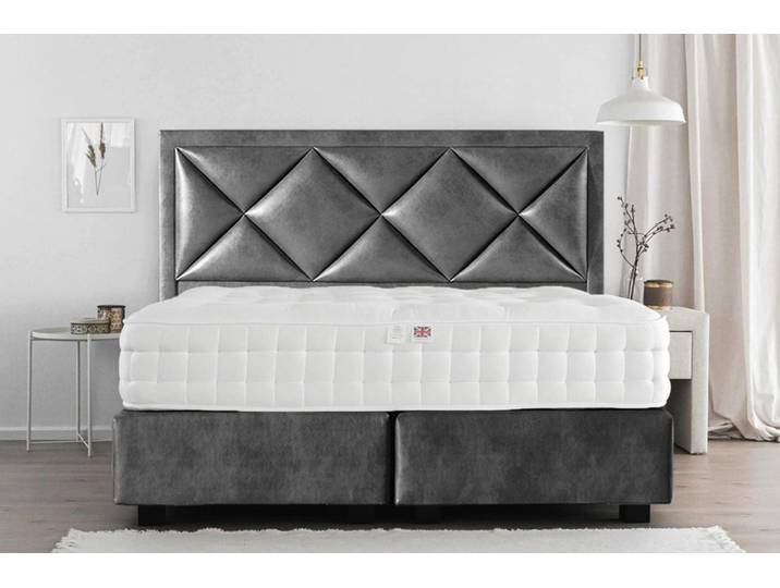 Boxspringbett LOUIS 140x200 cm - verschiedene Farben und Bezüge verfügbar - konfigurierbar - mit Matratze - mit Kopfteil in Rautenoptik
