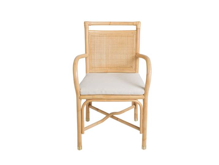 Fauteuil de table rotin et tissu lin