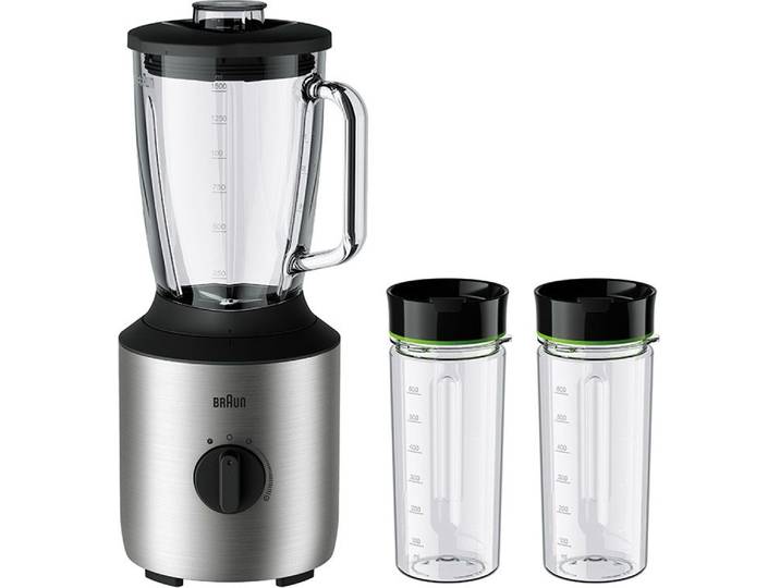 BRAUN Standmixer PowerBlend 3 JB 3272 SI - 800W, stufenlos regulierbar, 1,5 L, Glaskrug , silber (silberfarben), H:40,6cm, Zerkleinerer, Ice-Crush & Pulsfunktion, leises Mixen, Edelstahl, spülmaschinenfest, Standmixer