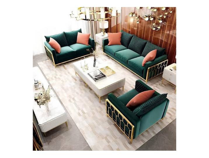 Xlmoebel Polstergarnitur Elegantes Samtsofa mit bequemer Polsterung und filigranen Metallfüßen, (Sofa, 2-tlg., 3 Sitzer + Sessel), Hergestellt in Europa