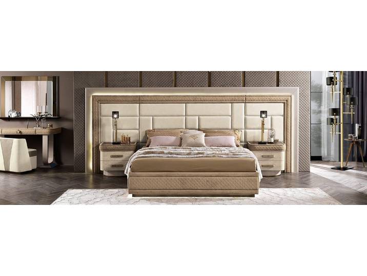 Xlmoebel Polsterbett Doppelbett aus massivem Holz in Beige mit italienischer Handwerkskunst (Bett, 1-tlg., Bett), Hergestellt in Europa