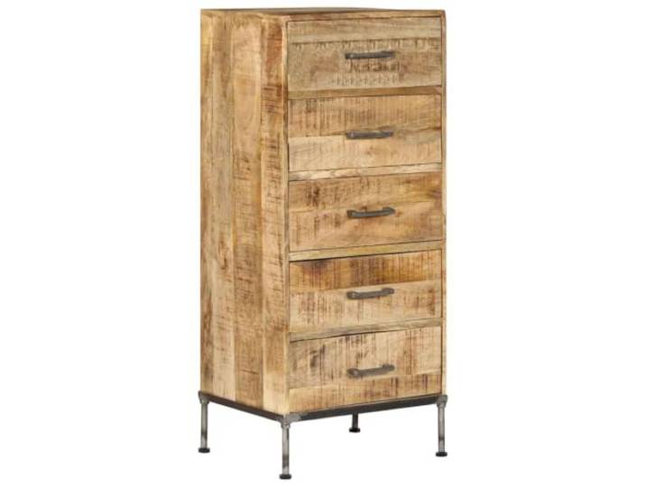 Kommode 45x35x106 cm aus Massivholz Mango mit 5 Schubladen und Eisengriffen Massives Mangoholz, Vintage-Design, Industrie-Stil, Unikat, robuste Verarbeitung