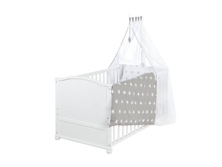roba® Babybett Little Stars - Stabil aus Holz - Gitterbett mit süßem Design, inkl. Bettwäsche, Himmel, Nest & Matratze