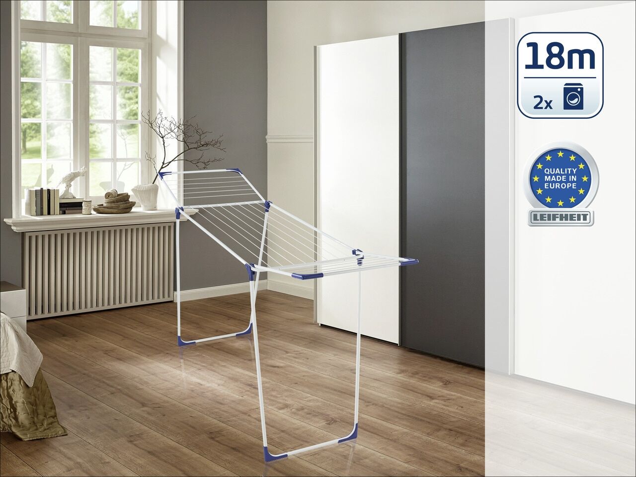 Wäscheständer LEIFHEIT "Classic 180 Solid", blau (blau, weiß), B:181,5cm H:88,5cm T:55,5cm, Kunststoff, Metall, Wäscheständer, Wäscheständer