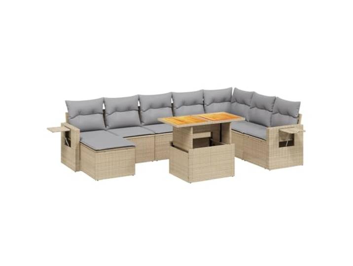 PUGYNBK Gartenmöbel-Set, 9-teilig, synthetisches Rattan, Beige Verstellbare Platte, klappbarer Beistelltisch, abnehmbare Kissen, modulares Design