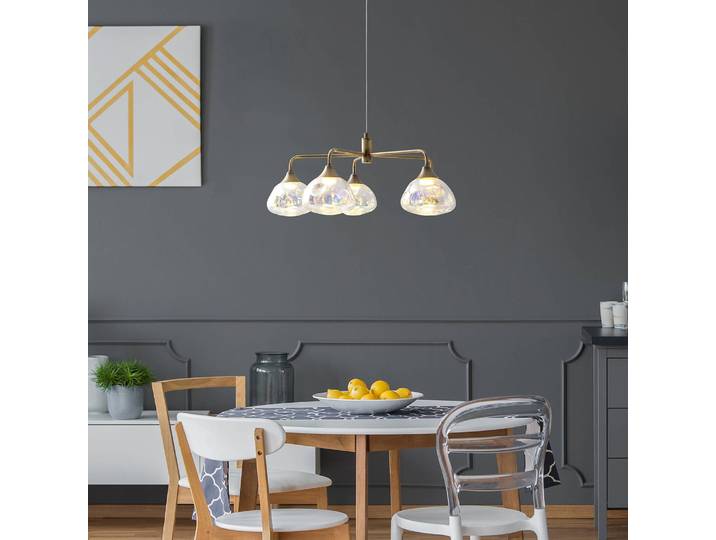 Lustre LED Varna 50 x 120 x 50cm Transparent/Doré Matériau : Verre, Métal Surface en métal : Brossé Type de métal : Fer Type de verre : Verre